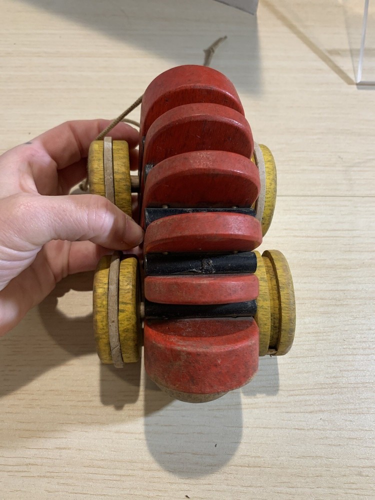 Vintage Inch Worm Pull Toy Solid Painted Wood Action Hand Made 7"