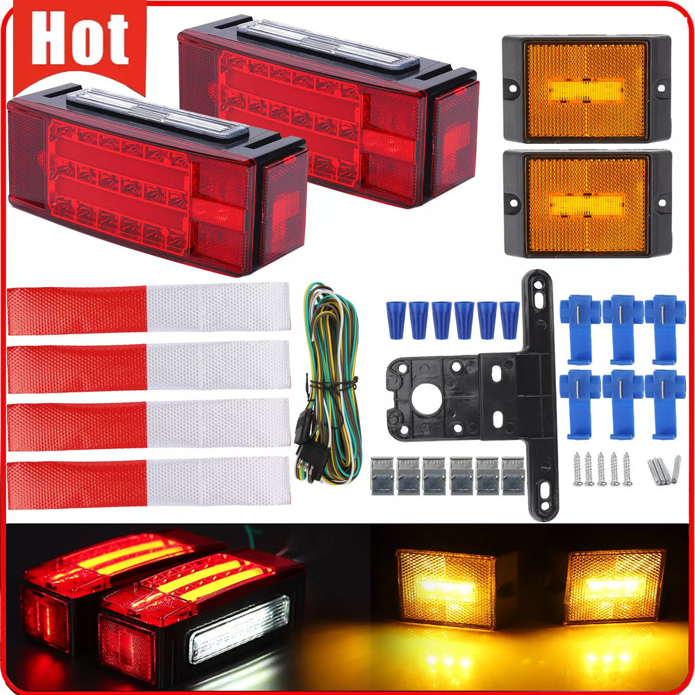 Rectangle LED Submersible Trailer Boat Stud Stop Turn Tail Lights Kit Left&Right