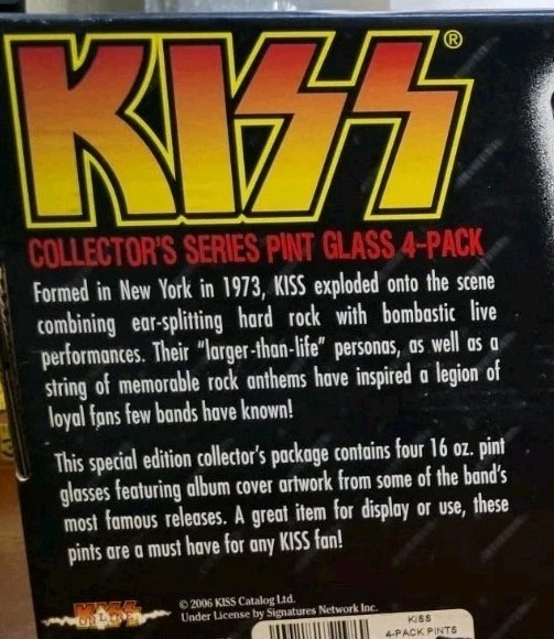 KIZZ Collector's Series Pint Glass 16 oz 4- Pack 2006