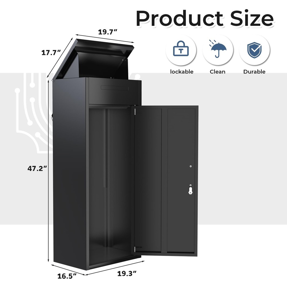 Package Delivery Box for Outside,Lockable Anti-Theft Parcel Drop Box w/Mailbox