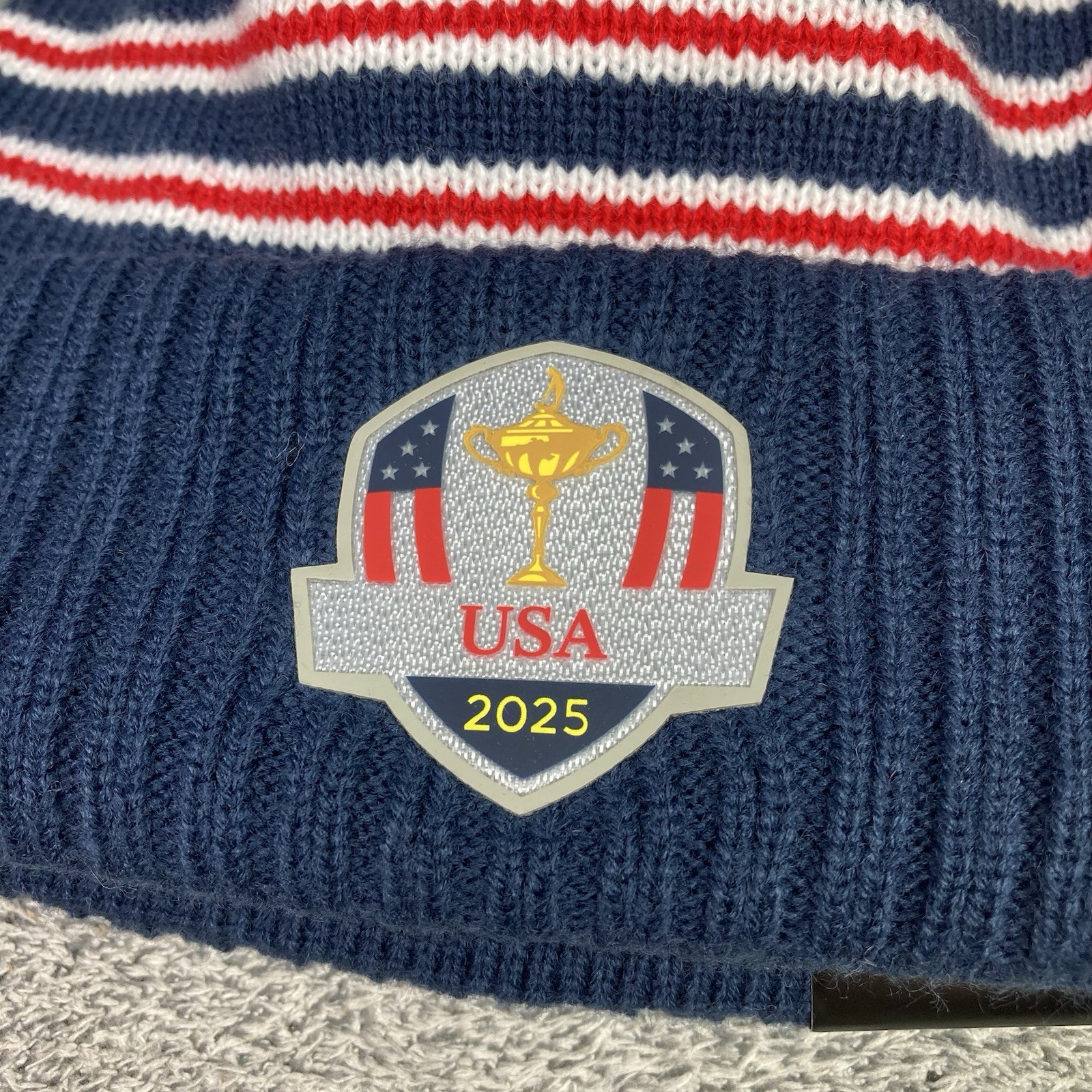2025 Ryder Cup New Era USA Navy/Red Winter Pom Beanie/Hat - New