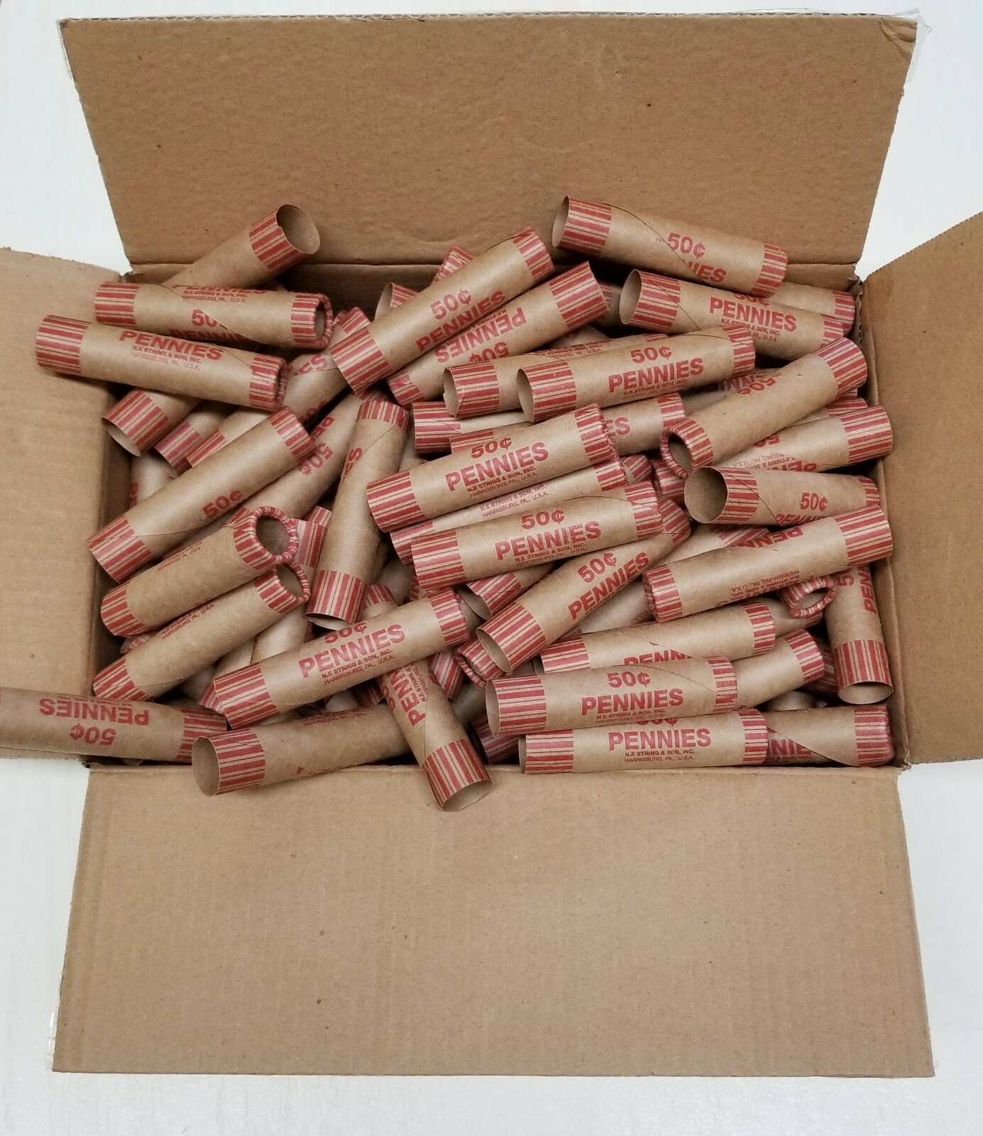 300 Rolls Preformed PENNY Coin Wrappers Paper Tubes For Pennies (Holds 50 cents)