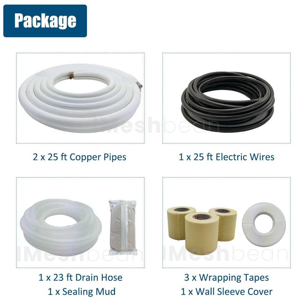 25FT 1/4"x3/8" Insulated Copper Ductless Mini Split Line Set w/25FT Control Wire