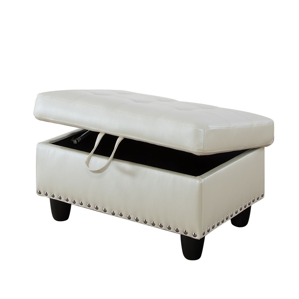 PU Leather Storage Ottoman Foot Stool White