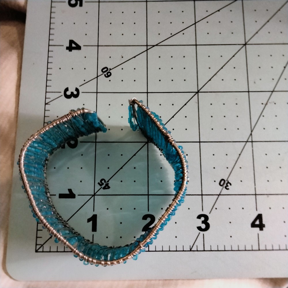 Beaded Cuff Bracelet Handcrafted Wire Wrapped Turquoise Adjustable Open Boho