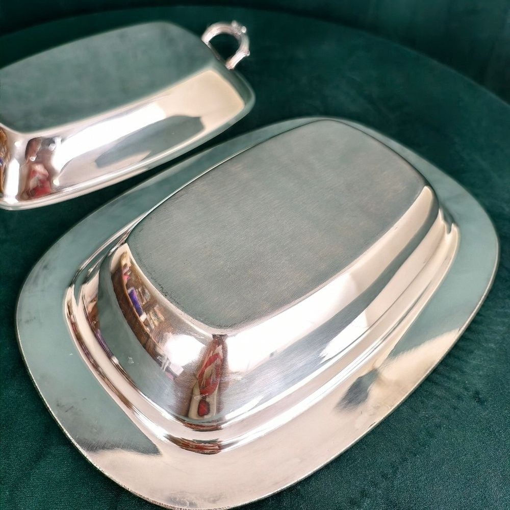 Vintage Elegant Silver Plated Rectangular Serving Tray with Lid
