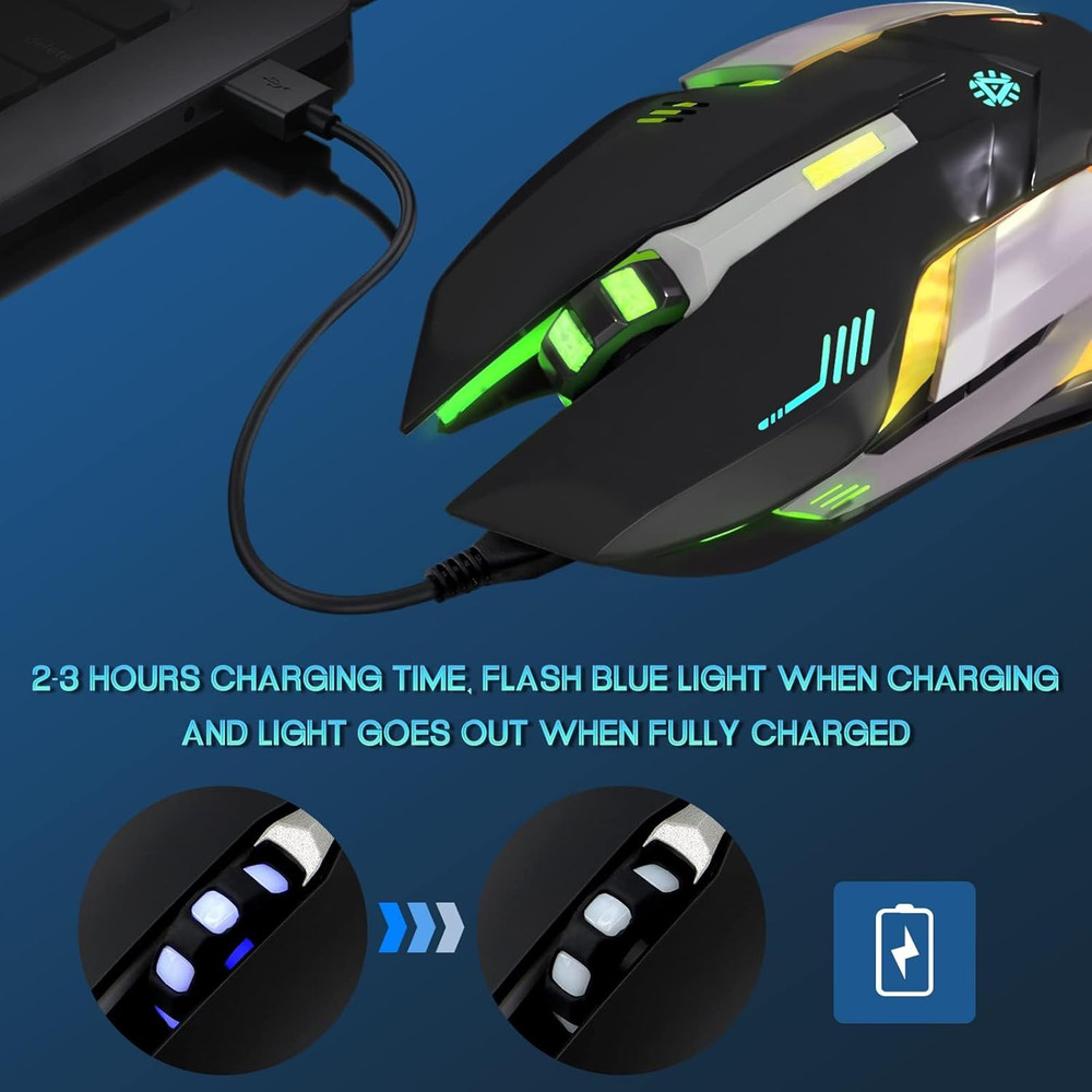 VEGCOO Wireless Gaming Mouse, C8 Silent Click Wireless Rechargeable Mouse with C