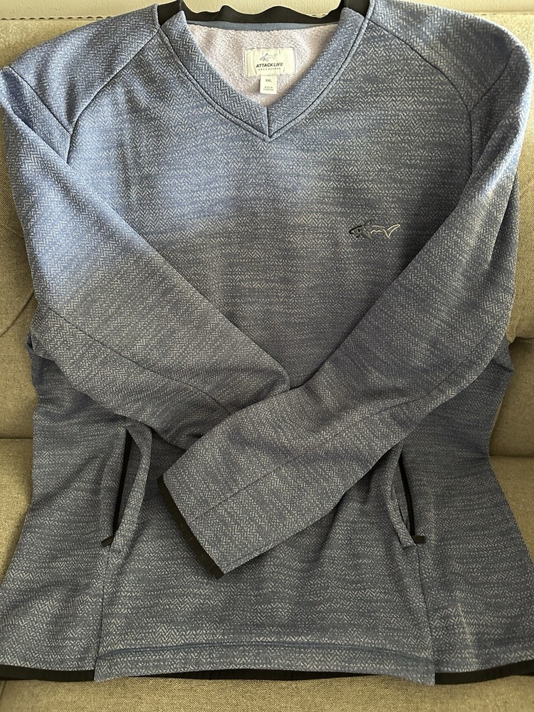 Greg Norman Blue V-Neck Pullover w/Zipper Side Pockets & Fleece Lining.