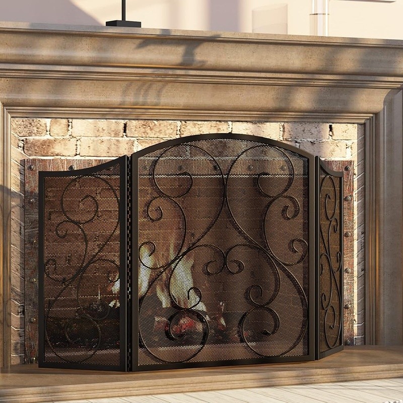 3 Panel Foldable Fireplace Screen Spark Guard Safety Accessories Fire Protection