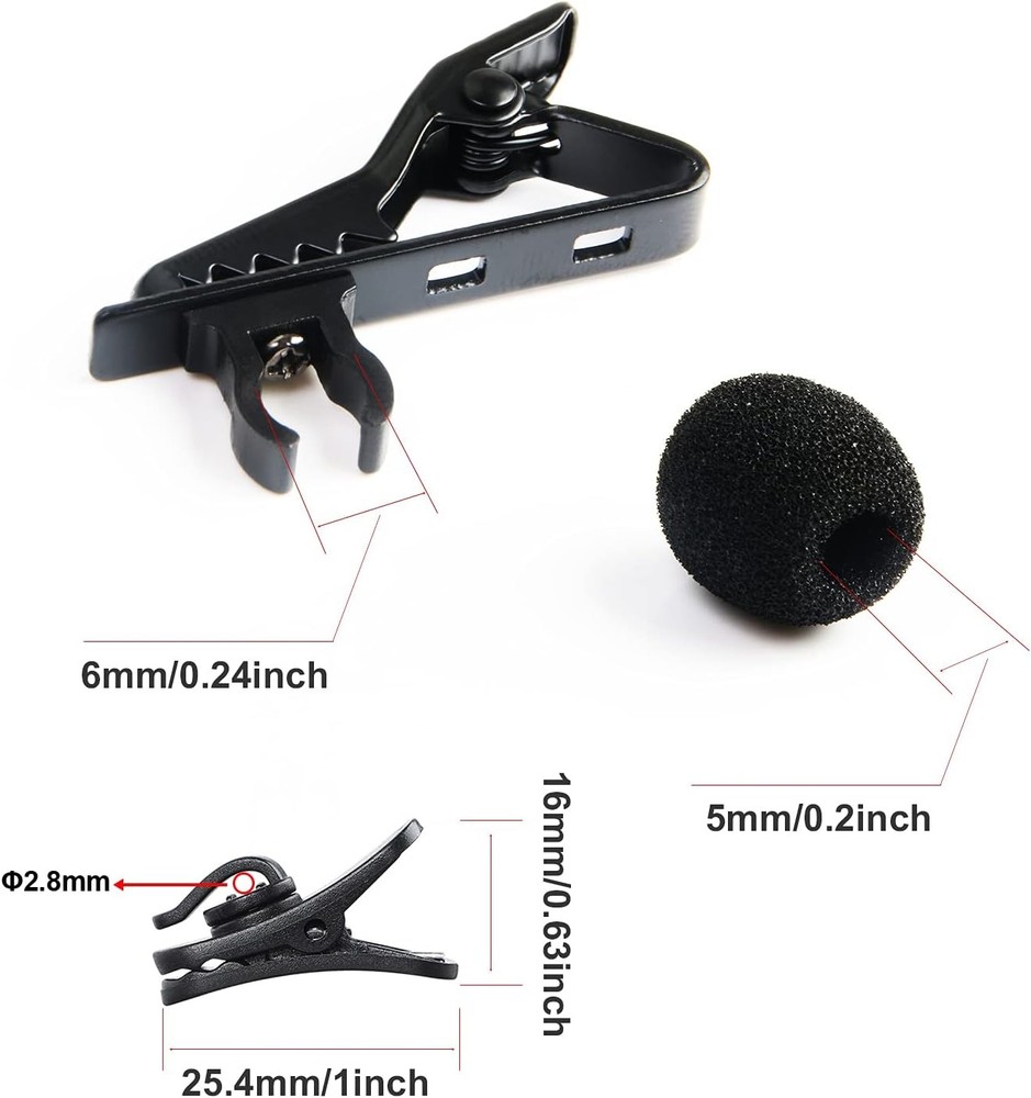 AUGSUN 18Pcs Lapel Microphone Clips Replacement Kit, 6Pcs Lavalier Mic black