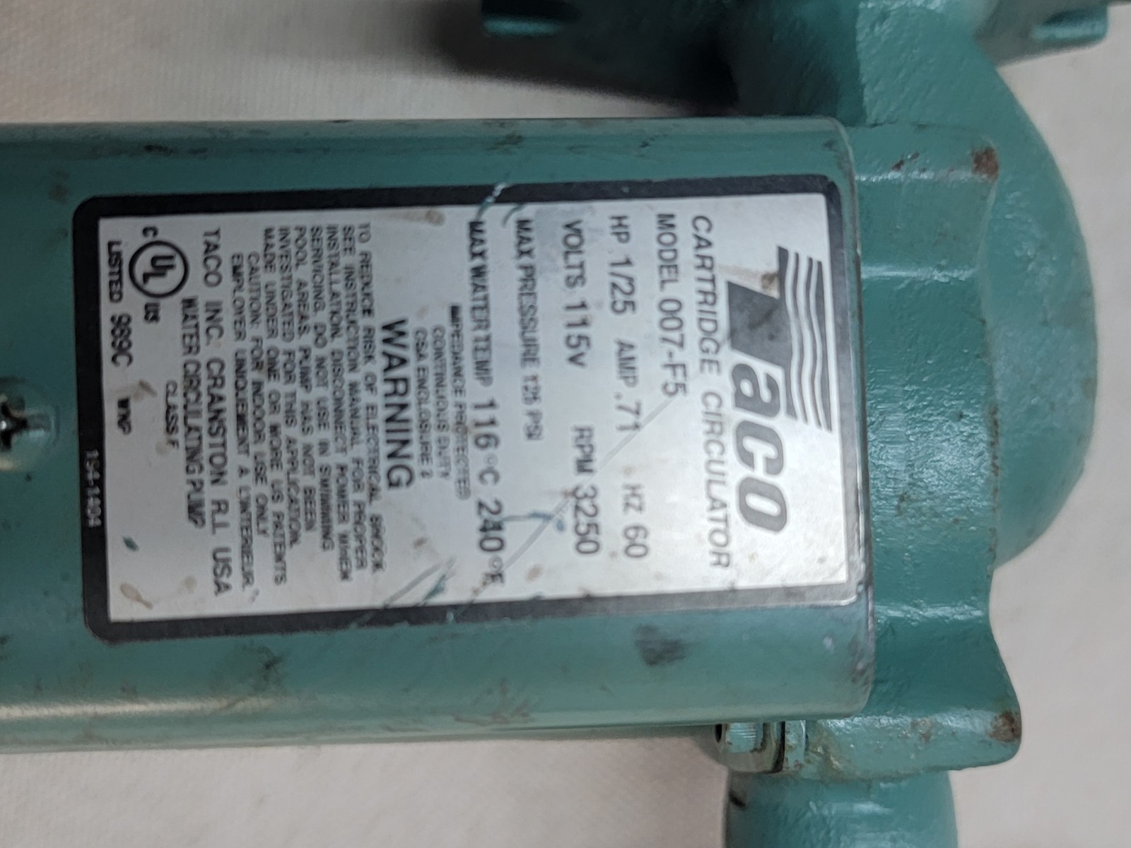 Taco Cartridge Circulator 007-F5 115V, 1/25 HP, Cast Iron