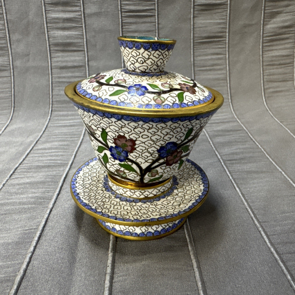 Cloisonne Floral Pattern Lidded Incense Burner Censer