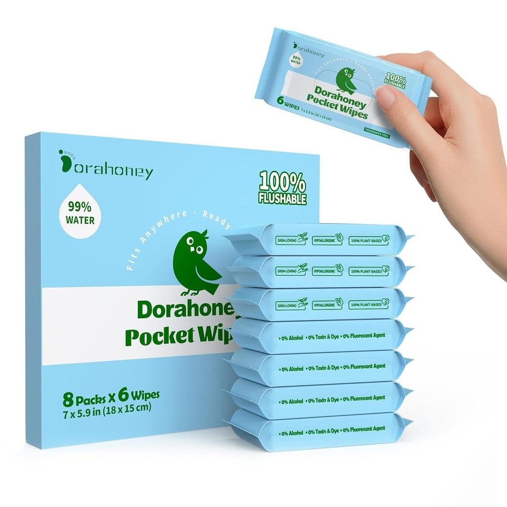 Eco-Friendly Flushable Wipes for Sensitive Skin, 48 Count, Unscented & Portable
