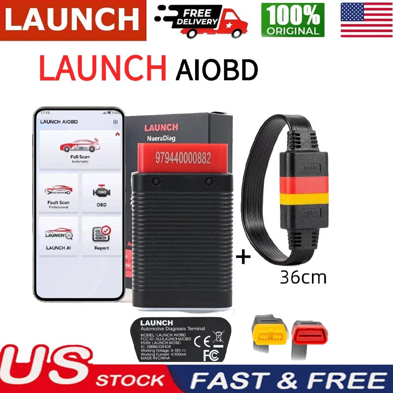 LAUNCH AIOBD Mini Bluetooth All System Diagnostic Tool OBD2 Scanner & 36CM Cable