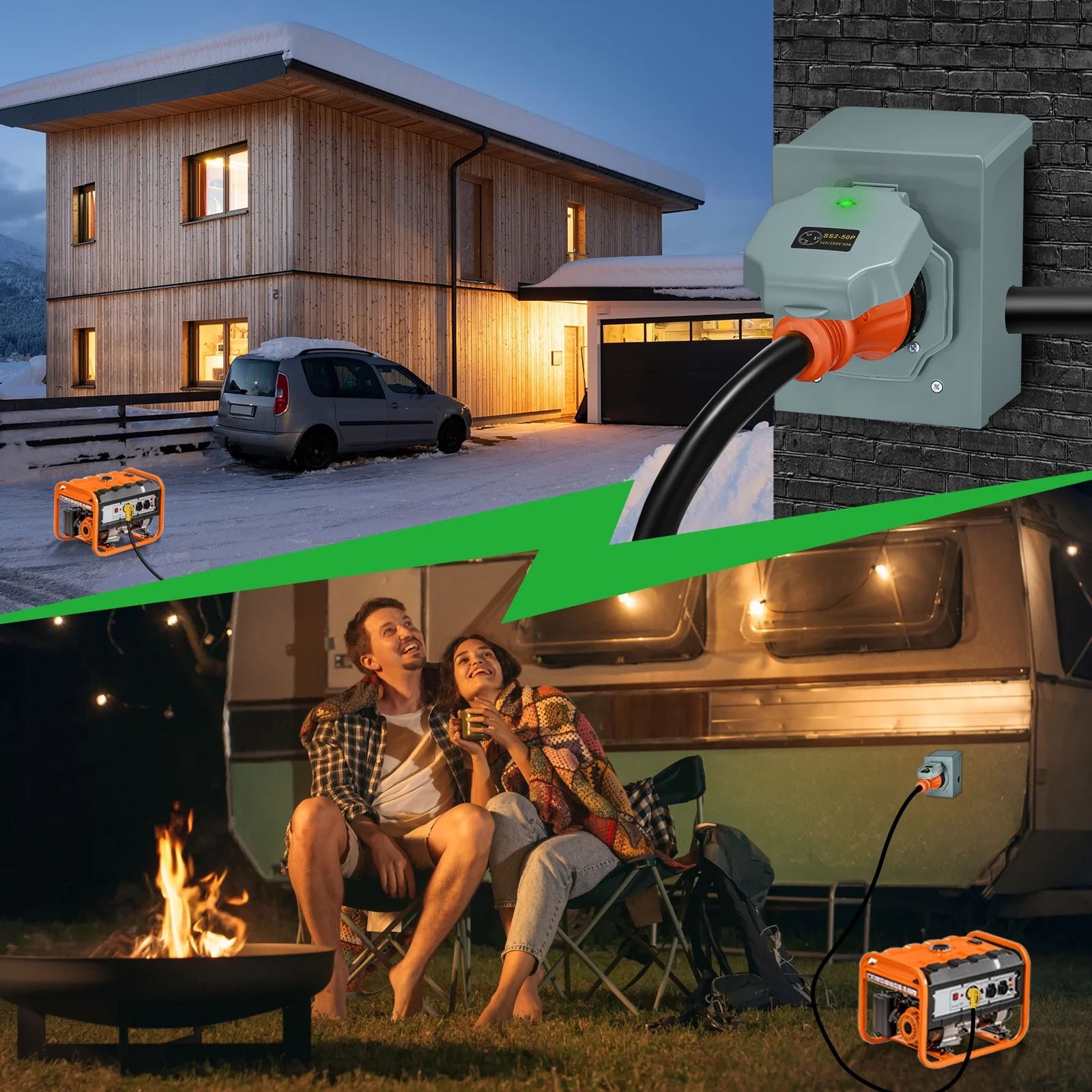 25FT 50 Amp Generator Cord and Power Inlet Box NEMA 14-50P/SS2-50R STW