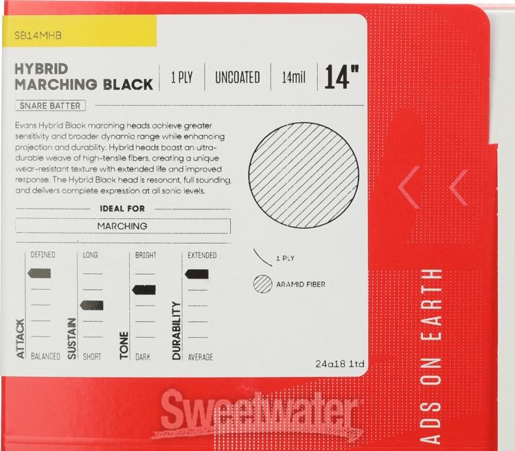 Evans Hybrid Black Marching Drumhead - 14 inch