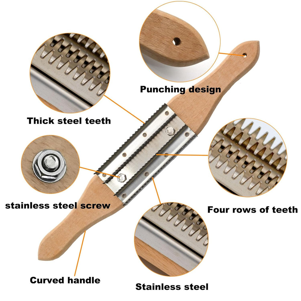 Buffing Wheel Rake Beech Handle 4-Row Metal Teeth Clean Polishing Compound
