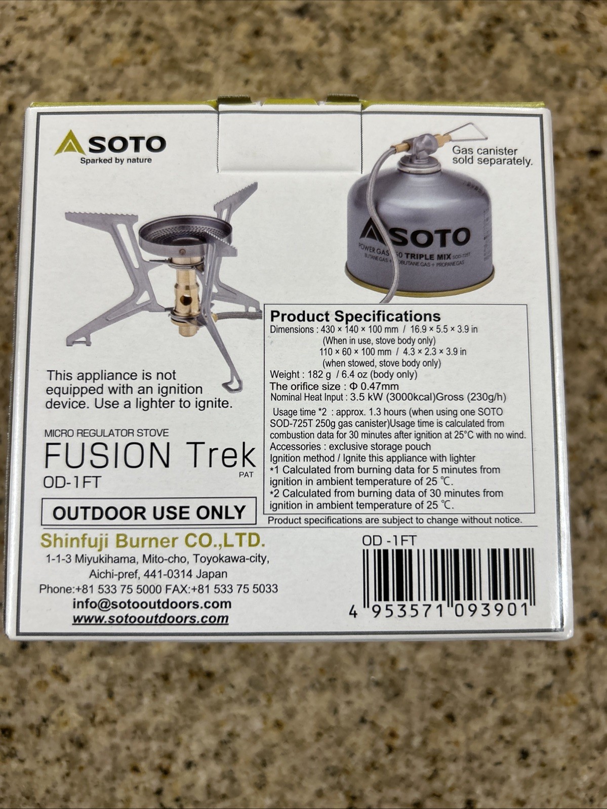 Soto Fusion Trek Micro Regulator Stove OD- 1FT - Brand New In Box Free Shipping