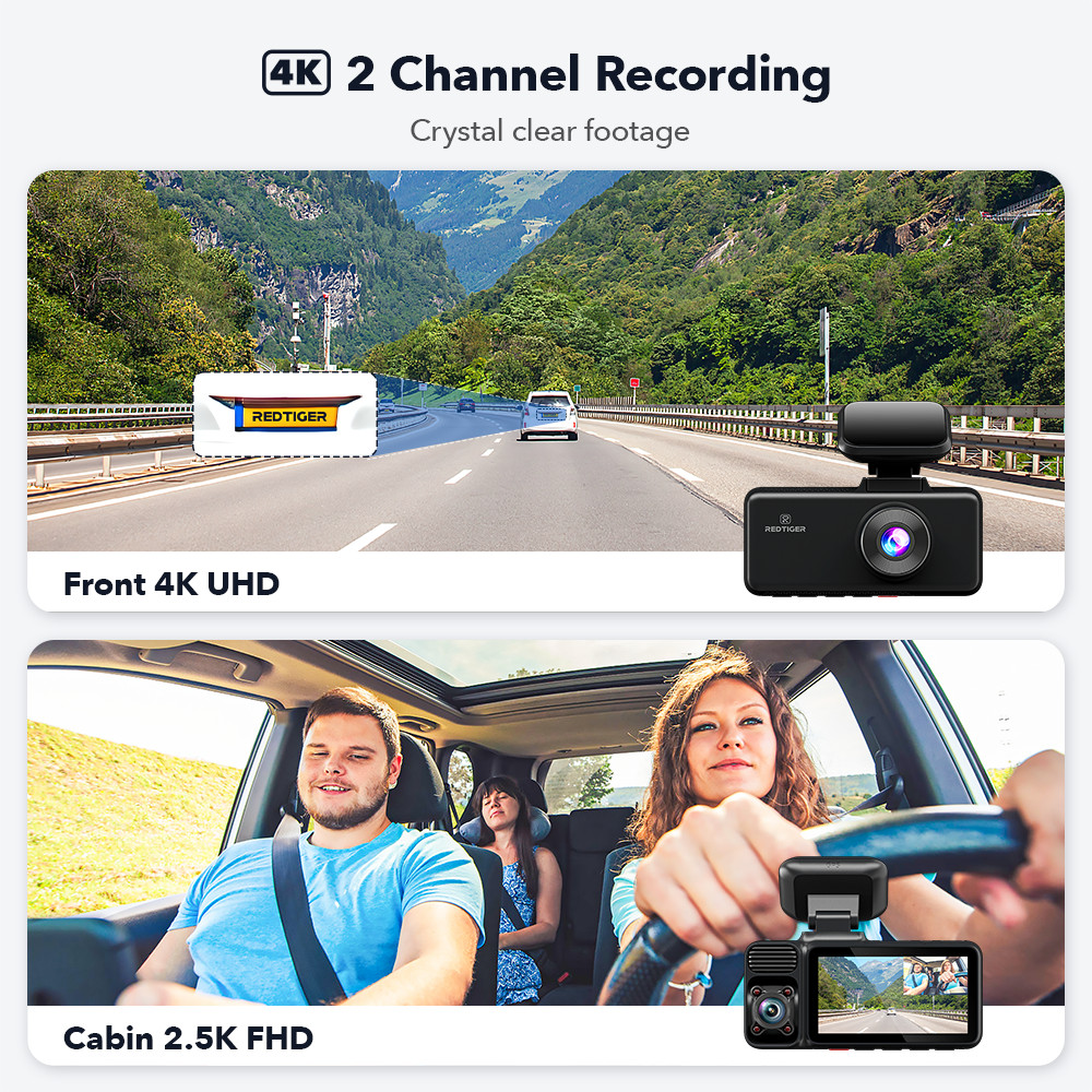 REDTIGER F17 3 Channel 4K Dash Cam,5G WiFi Front and Rear Inside,Hardwire kit