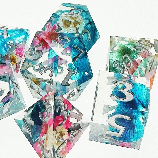 Sage's Spring Florets Sharp Edge Resin Dice Set