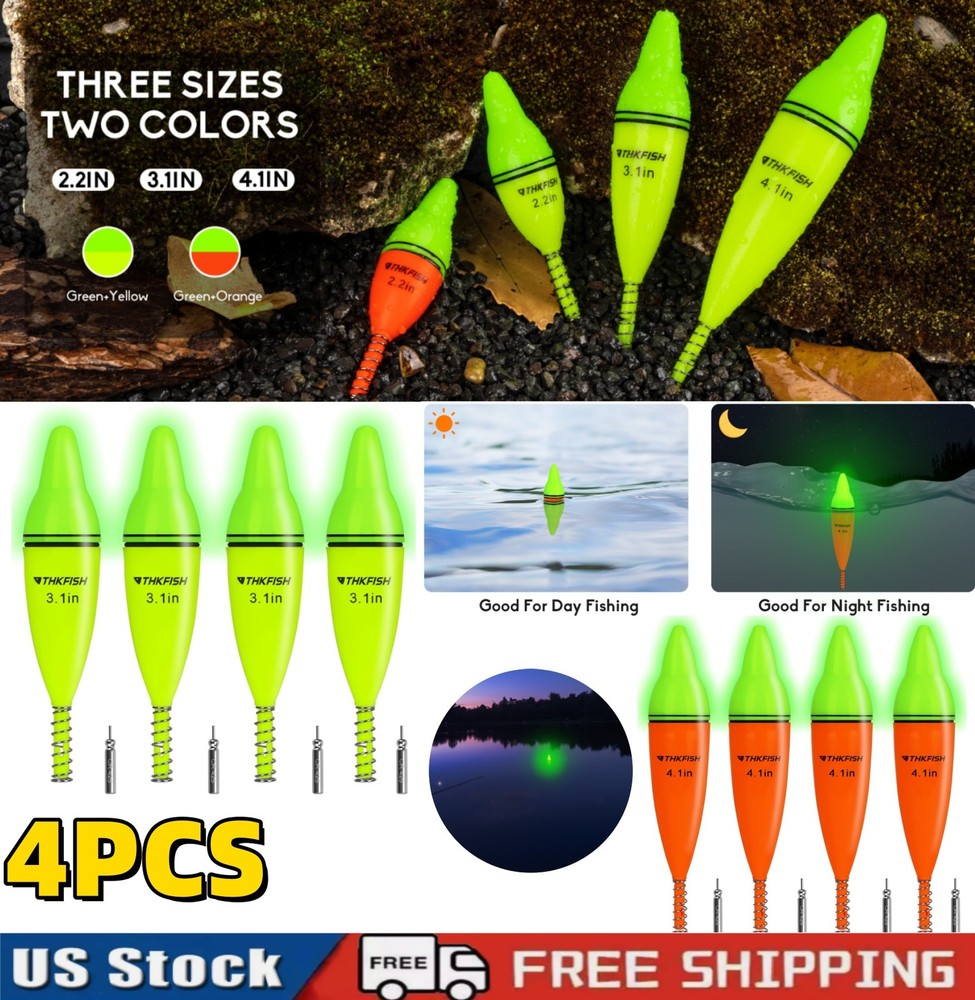 THKFISH 4PCS LED Lighted Floats Glow for Crappie Walleye Catfish Bobber Float