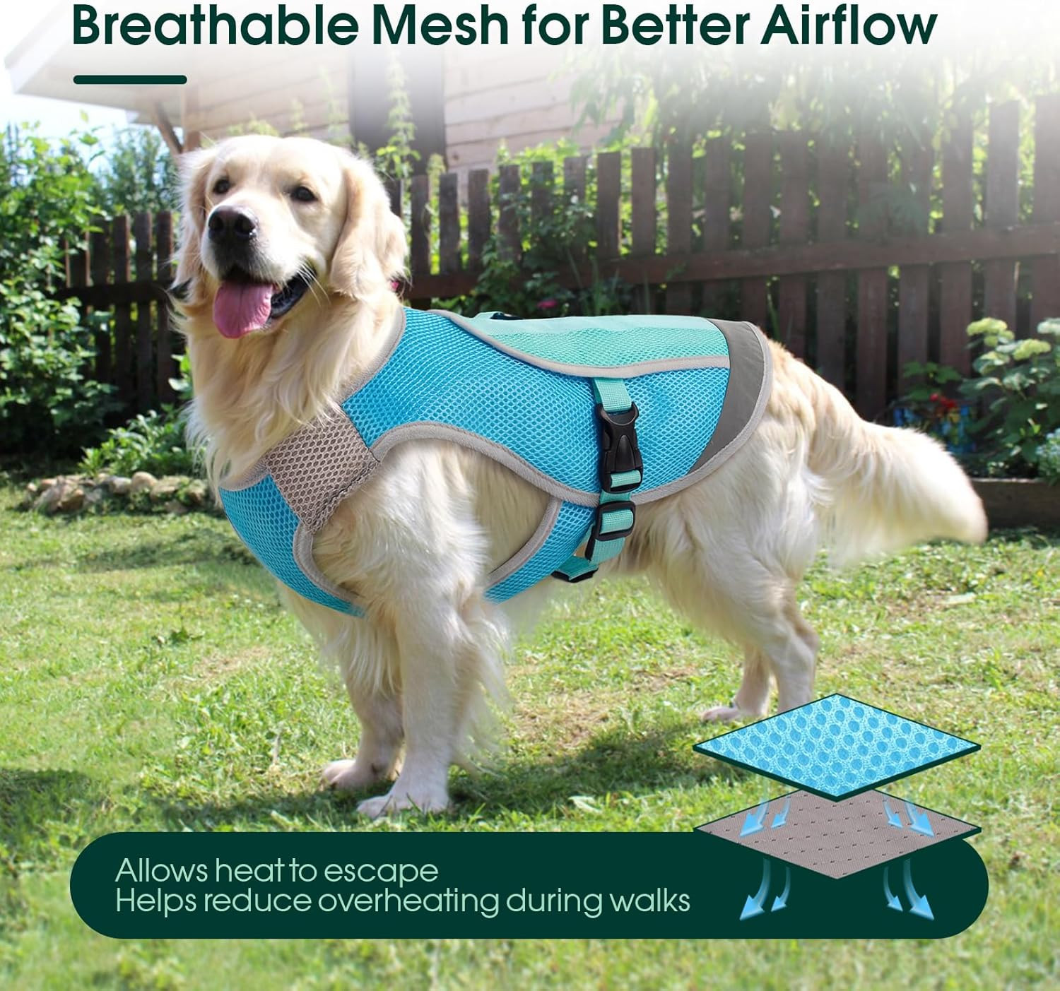 Kuoser Dog Cooling Vest for Summer, Lightweight Dog Cooling Harness Shirt with B