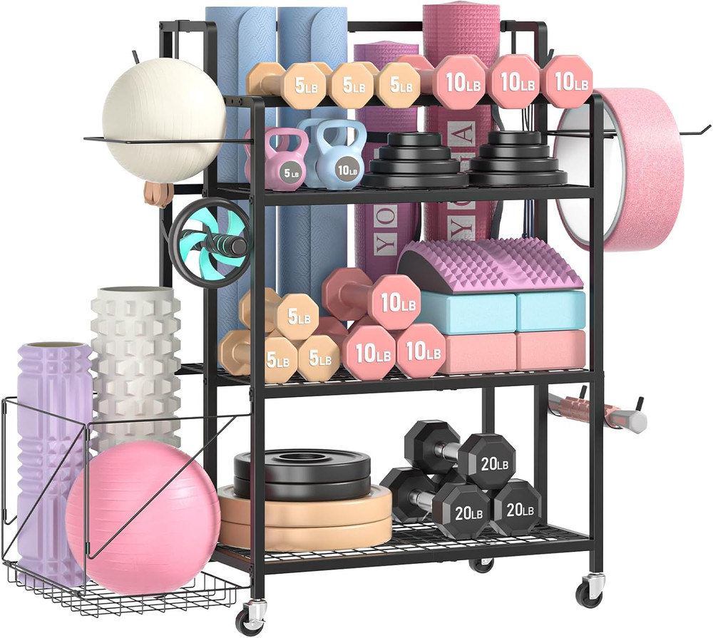 Home Gym Storage Rack, Multi-Functional Workout Equipment Storage for Dumbbells,