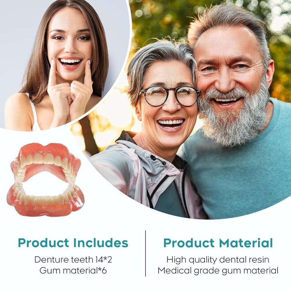 DIY Denture Kit - Full Set Top & Bottom Fake Teeth | Functional Homemade Dent...