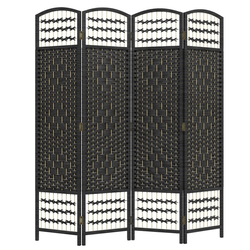 Black 5.6ft 4-Panel Folding Room Divider Screen for Interior Spaces