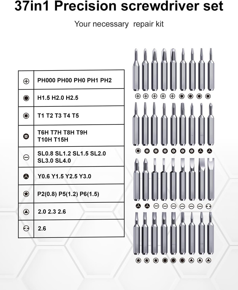37In1 [Super Durable] Small Screwdriver Set, Magnetic Tiny Torx Screw Driver wit
