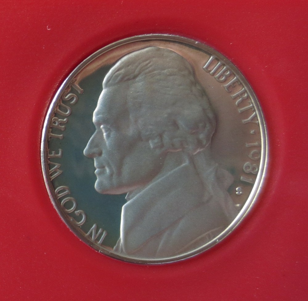 1981-S Type 2-flat "S" Proof Jefferson nickel.