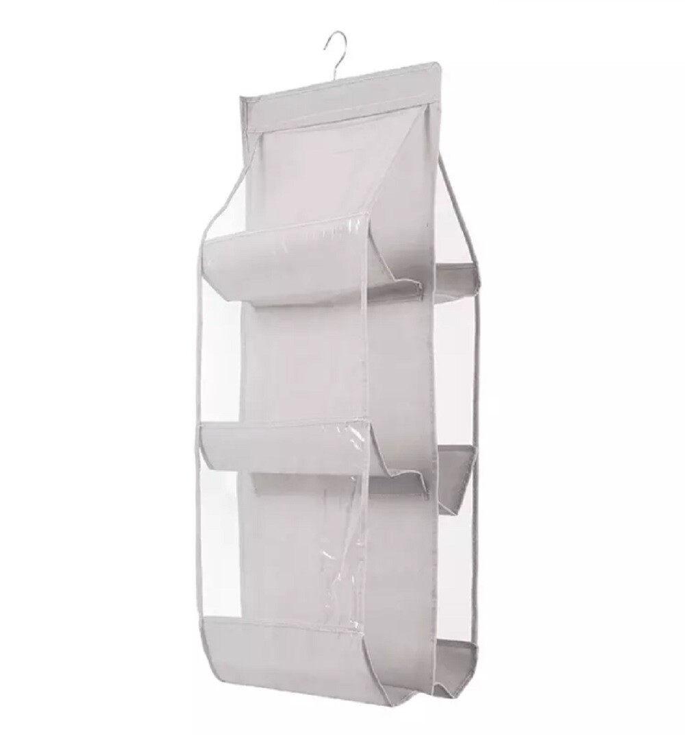 Hanging Handbag Organizer for Wardrobe - 6 Pocket Shelf Bag Storage Holder