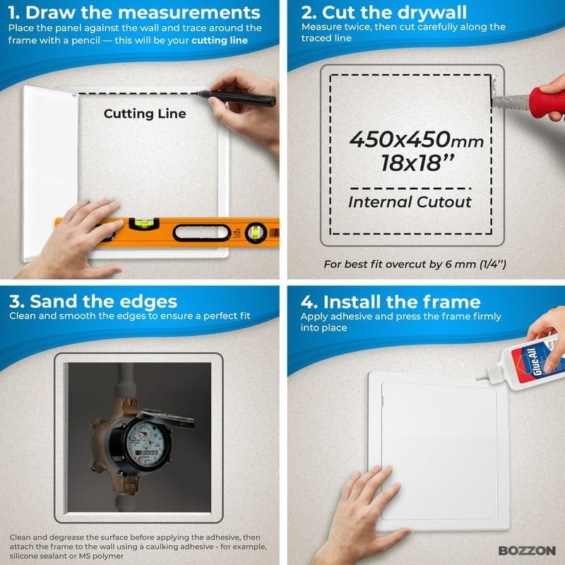 18x18 Access Panel - Wall Hole Cover - White Plastic