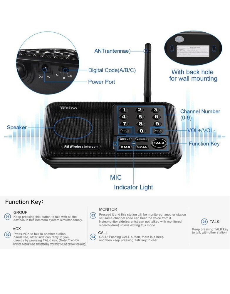 6-Pack Wuloo Wireless Intercom System for Home Office Room W666-P6 🔥SEALED