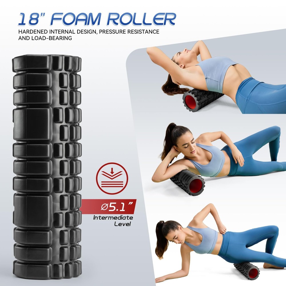 Foam Roller High Density Set for Deep Tissue Muscle Massage, 18" Trigger Point