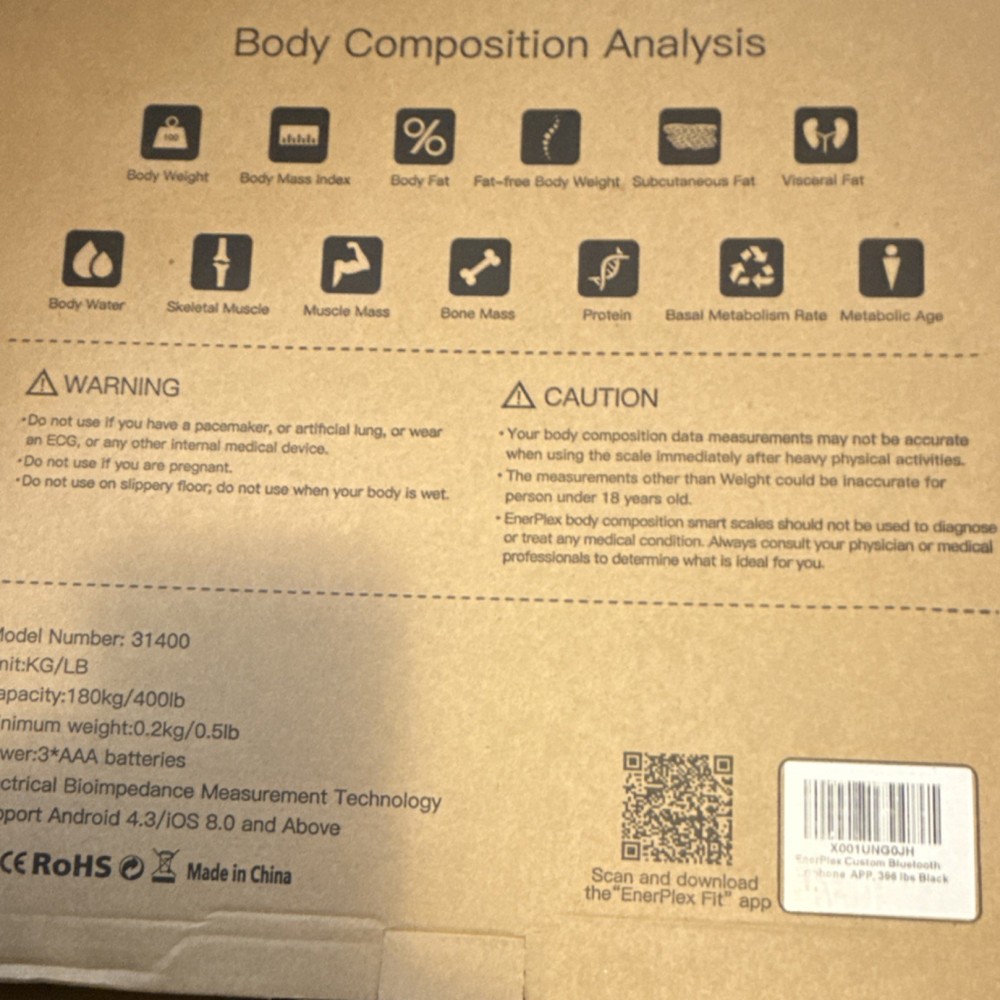 EnerPlex Body Composition Smart Scale High-Precision Android iOS, BMI, Body Fat