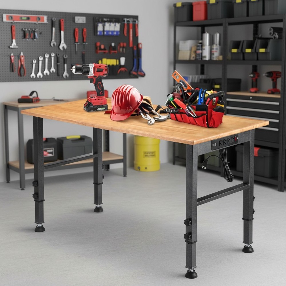 Adjustable Workbench with Power Outlet, 2000 LBS Load Capacity for Workshop