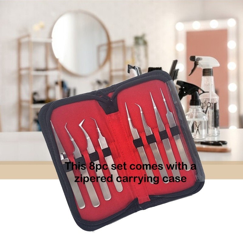 Crafted to Create – 8pc Silver Tweezer Set for Lash Extensions & Craft Precision