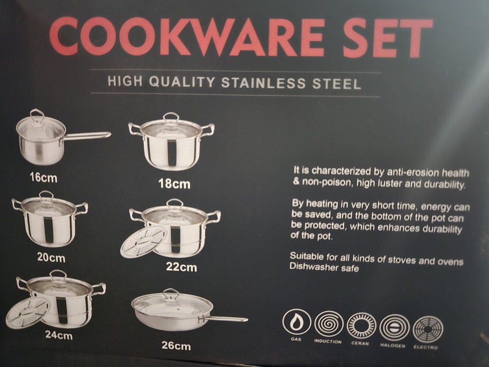 18 Piece Stainless Steel Cookware Set for Kitchen