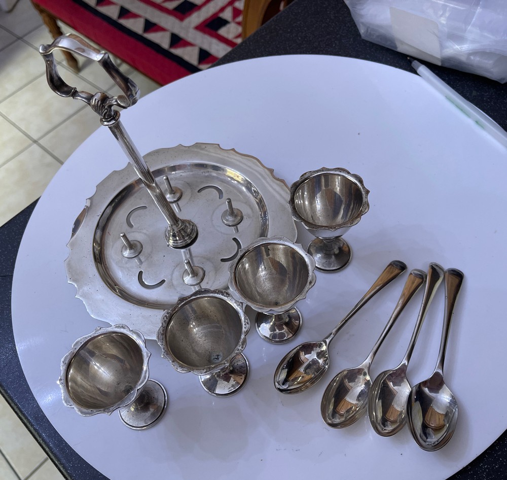 Walker & Hall Silver Plate Breakfast Egg Cup Set - Complete 9 Piece Set