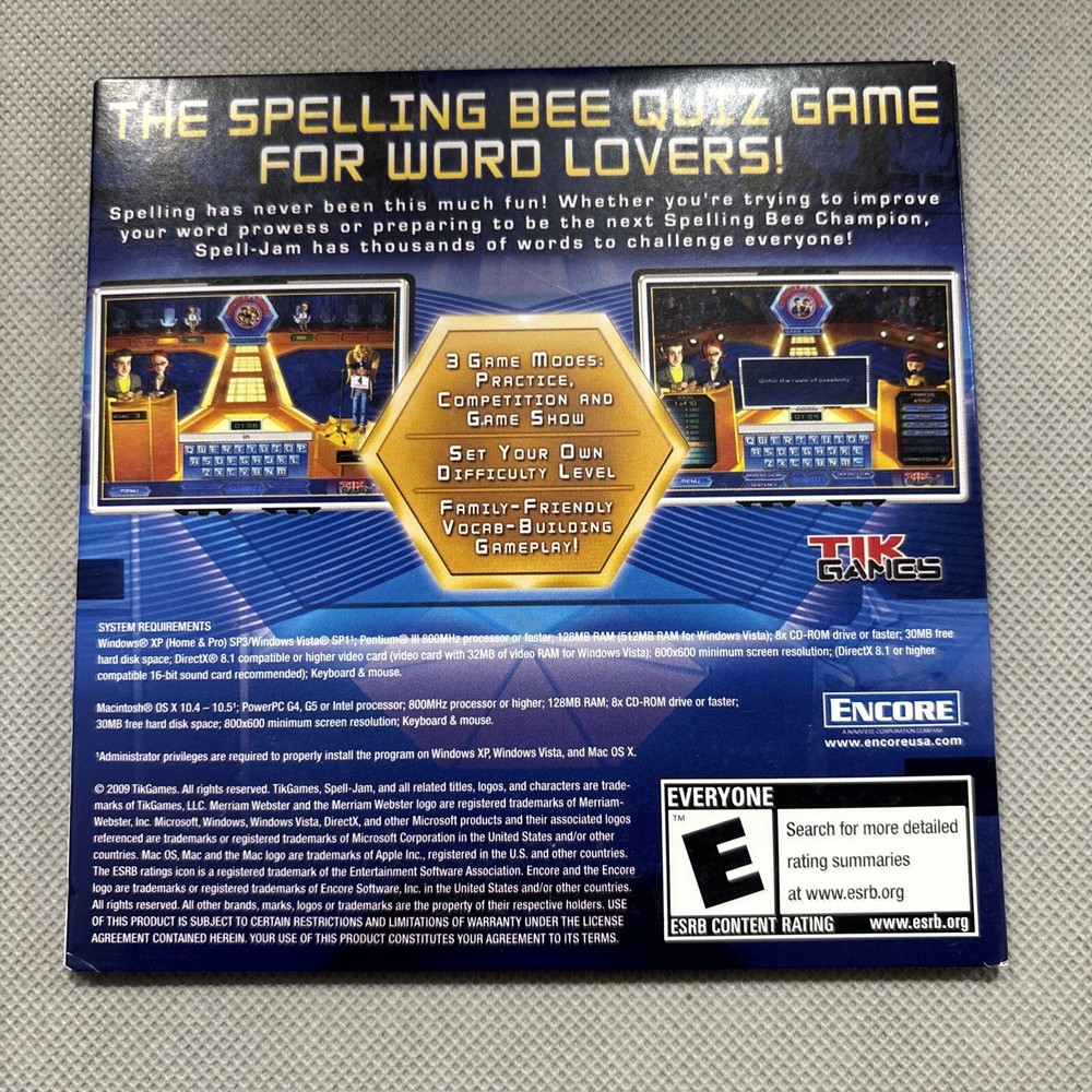 Merriam-Webster Spell Jam PC CD Rom 2009 Word Spelling