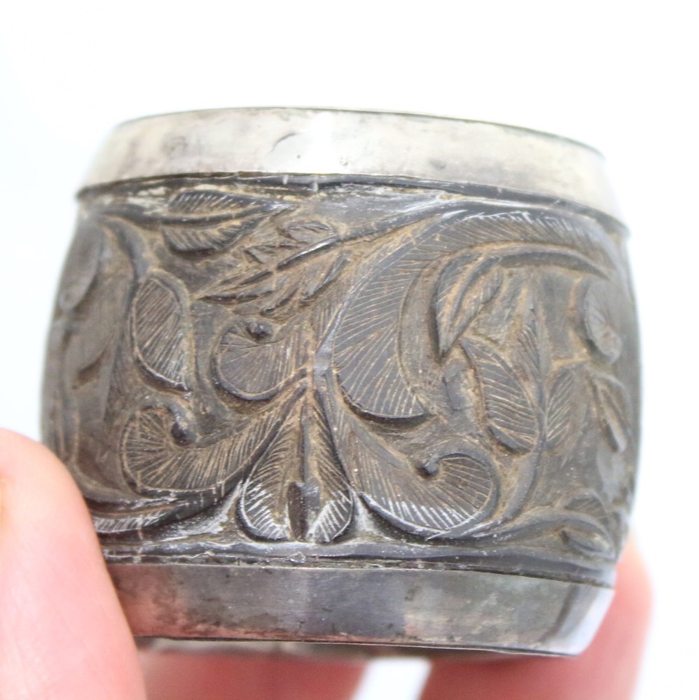 Antique Carved Treen and  solid silver napkin ring
