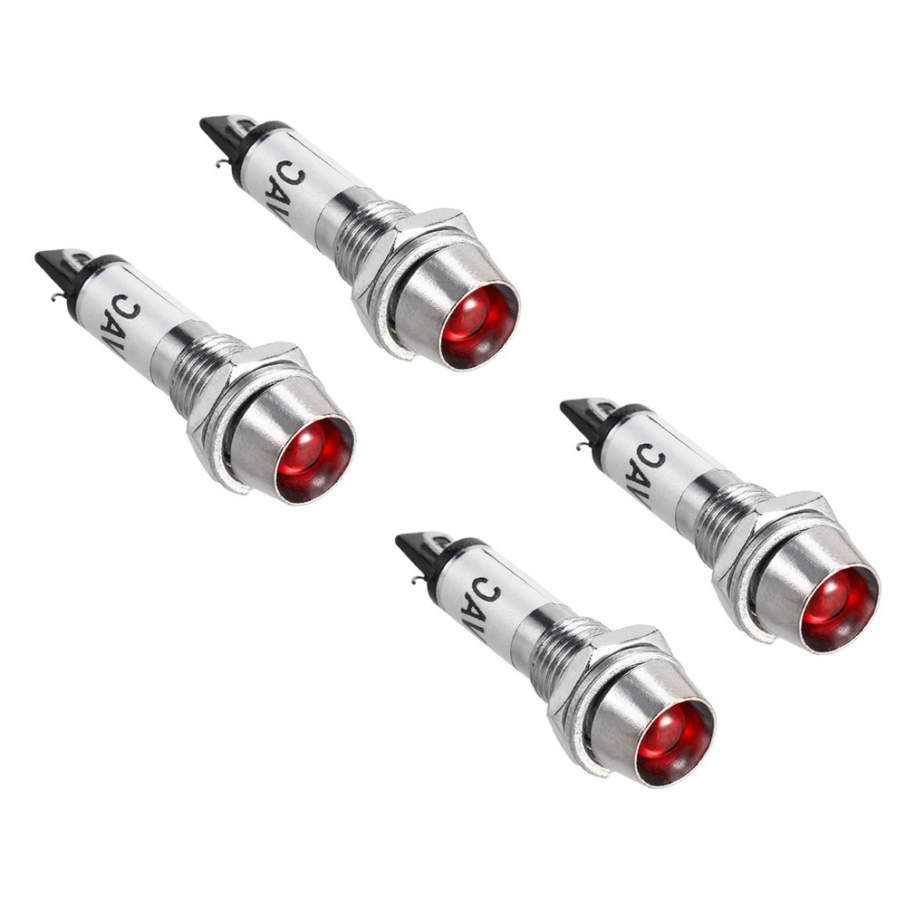 4 Pcs Indicator Light Panel Mount Metal Shell Red AC 110V 5/16" 8mm