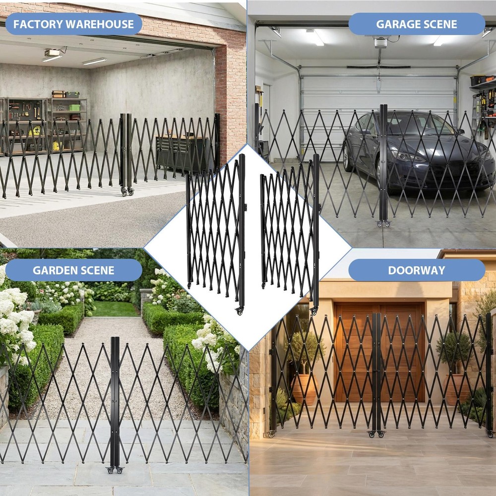 Double Folding Security Gate w/Wheels 155"L Extendable Safety Gate for Garage