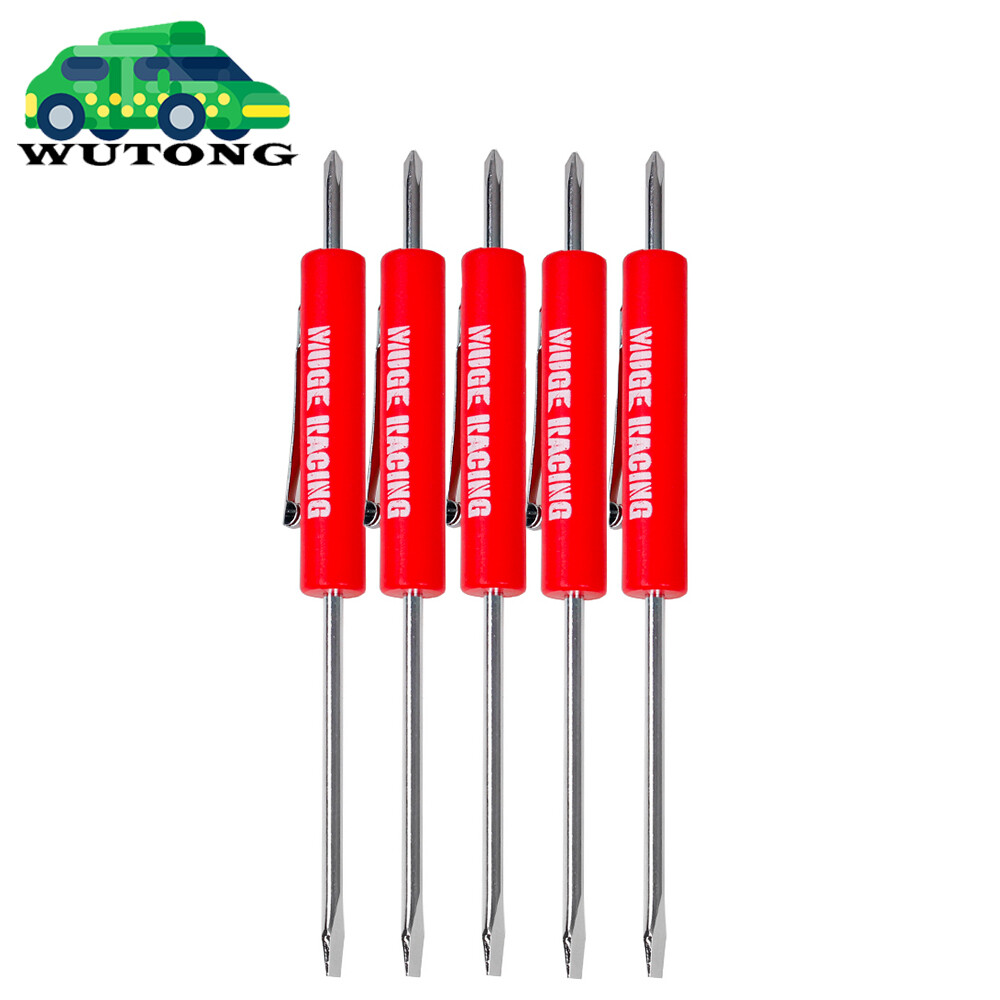 5pcs Mini Pocket Screwdriver Phillips & Flat Head Tip with Magnet and Clip Red