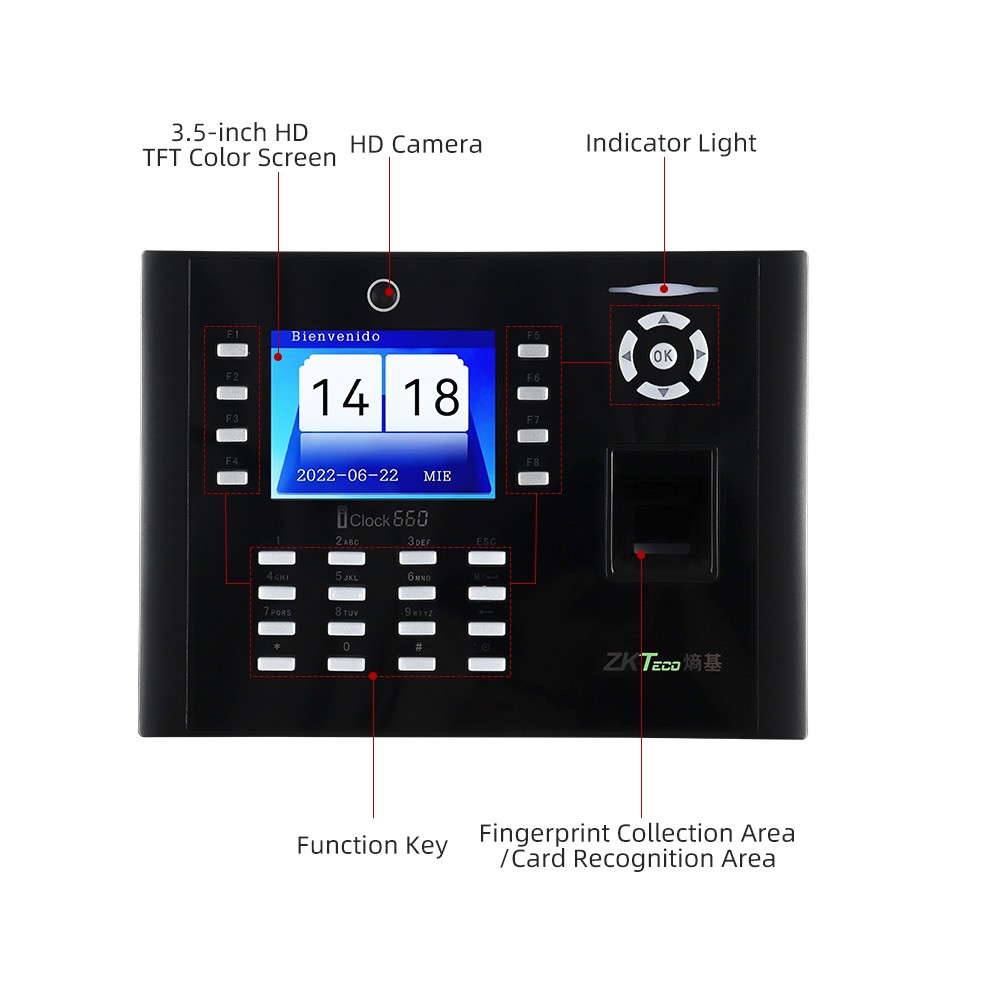 ZKteco iclock660 + ID Fingerprint Recognition Time Attendance & Access Control
