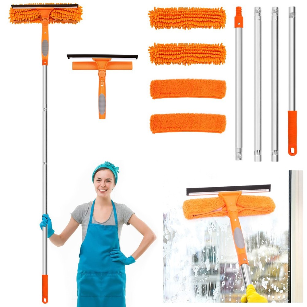 72" Window Squeegee Cleaning Kit with Extension Pole, 3-in-1 Tool, Rotatable Hea