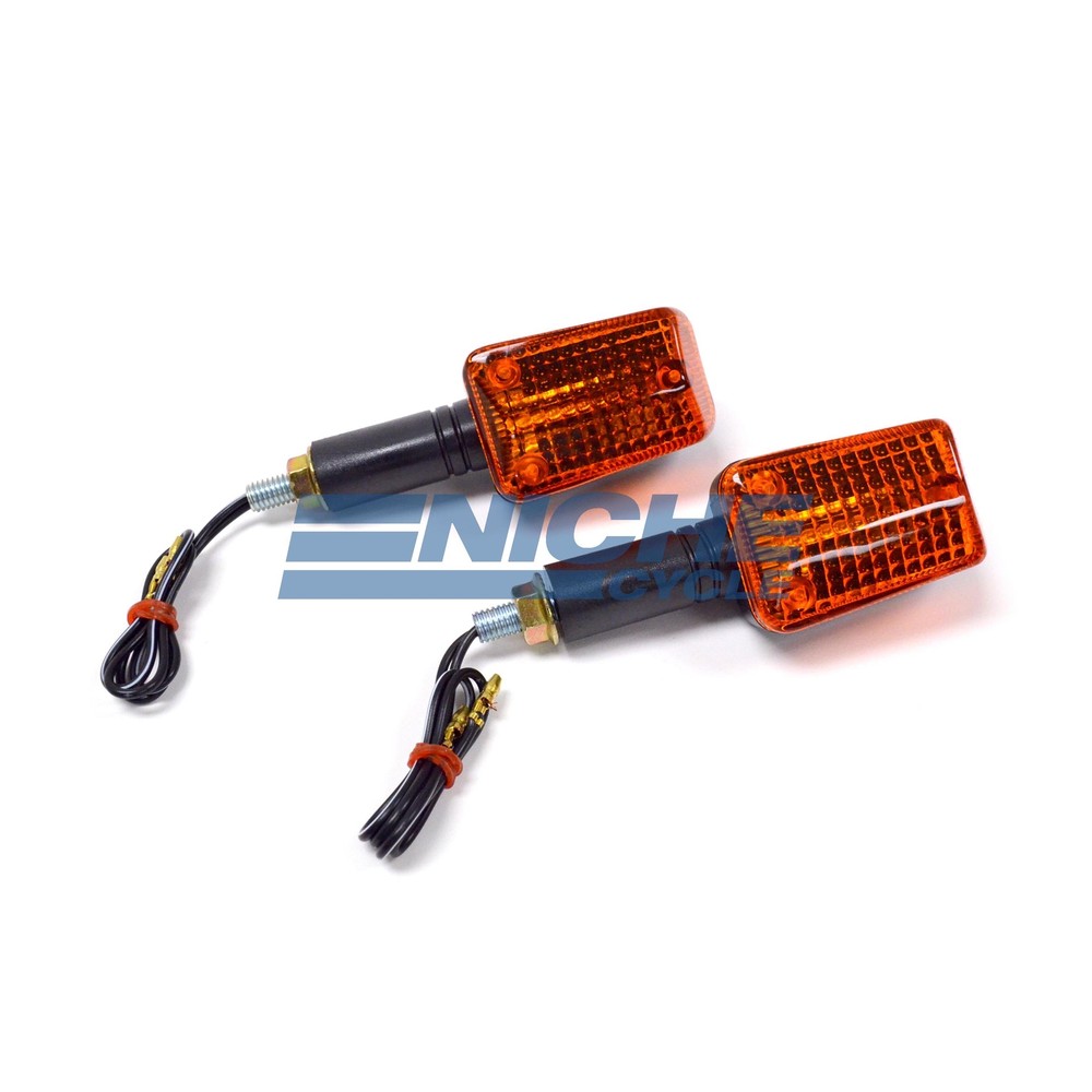 Mini Rectangular Turn Signals Lights 37mm Stem 12 Volt Black Amber