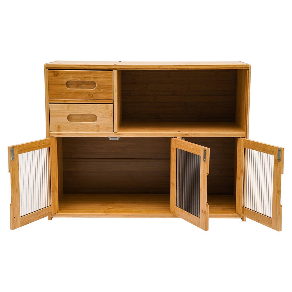 Sideboard Buffet Pantry with Doors Drawer Shelves Bamboo Kitchen Storage Cabinet