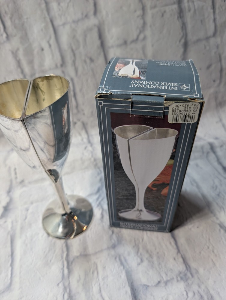 Vintage International Silver Company Plated Split Heart Wedding Goblet Pair